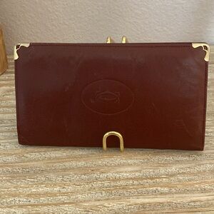 Cartier - Burgundy Calfskin Leather Long Bifold Wallet